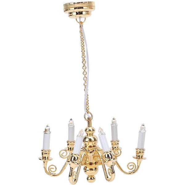 Lampadario in Miniatura 6 Teste in Metallo per Casa delle Bambole Scala 1:12 Alimentato a Batteria