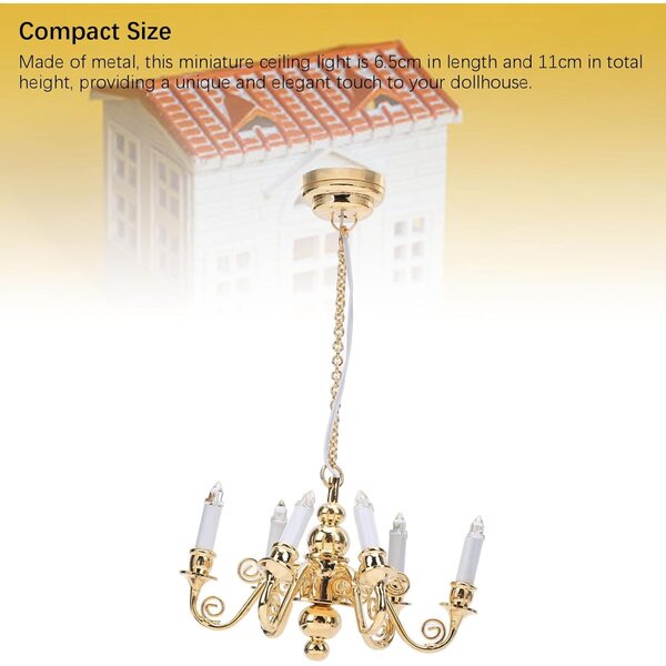 Lampadario in Miniatura 6 Teste in Metallo per Casa delle Bambole Scala 1:12 Alimentato a Batteria