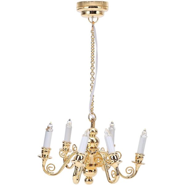 Lampadario in Miniatura 6 Teste in Metallo per Casa delle Bambole Scala 1:12 Alimentato a Batteria