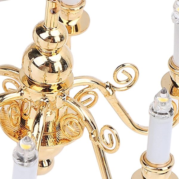Lampadario in Miniatura 6 Teste in Metallo per Casa delle Bambole Scala 1:12 Alimentato a Batteria