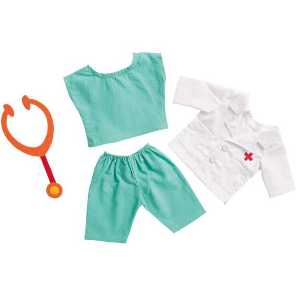 Heless 2653 - Juego de ropa para muñecas, traje de médico de 4 piezas con pantalón, camisa, bata de médico y estetoscopio, talla 35 - 45 cm