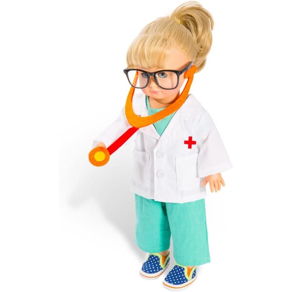 Heless 2653 - Juego de ropa para muñecas, traje de médico de 4 piezas con pantalón, camisa, bata de médico y estetoscopio, talla 35 - 45 cm