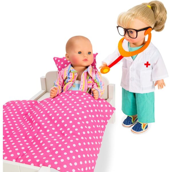 Heless 2653 - Juego de ropa para muñecas, traje de médico de 4 piezas con pantalón, camisa, bata de médico y estetoscopio, talla 35 - 45 cm