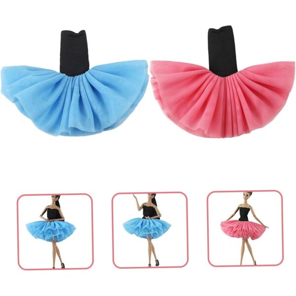 Hemobllo 2 rosa a bloe Balletkleeder fir Poppen a resistente an austauschbare Stoff