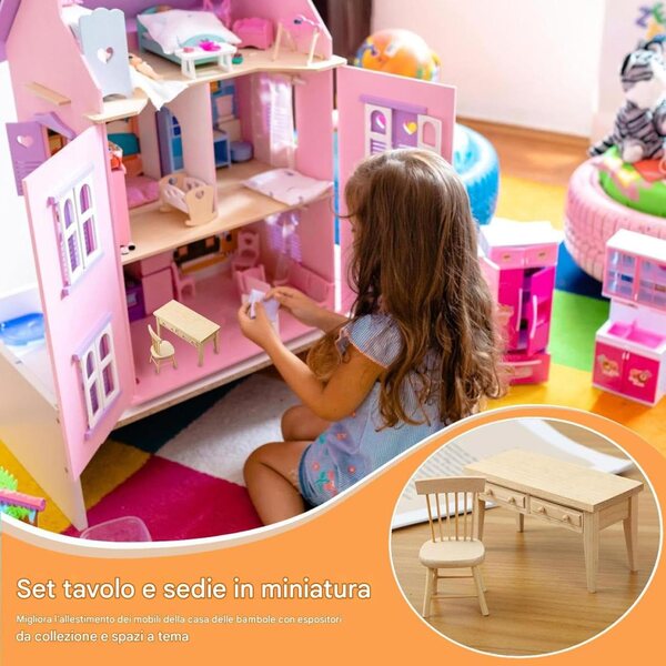 1:12 Miniatur-Holzstuhl- und Tischset für Puppenhäuser, realistische Möbel