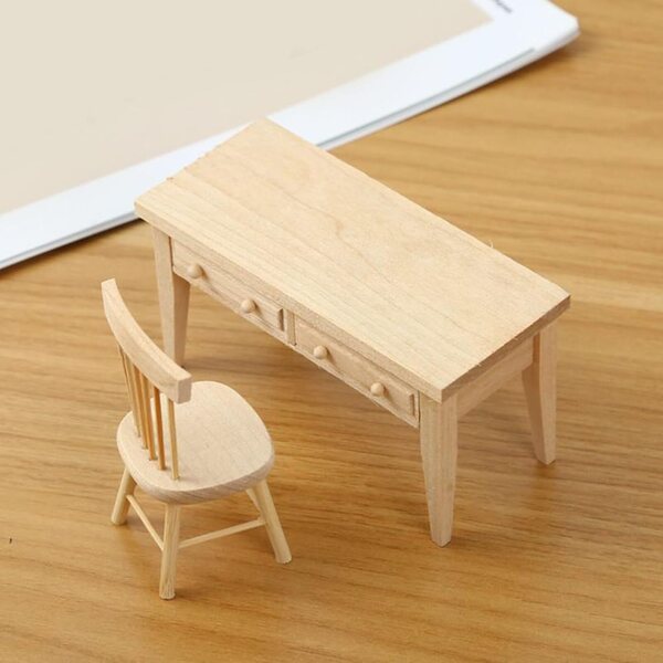 1:12 Miniatur-Holzstuhl- und Tischset für Puppenhäuser, realistische Möbel