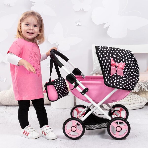 Passeggino per bambole pieghevole Bayer Design con borsa, cesta, coperta e cuscino