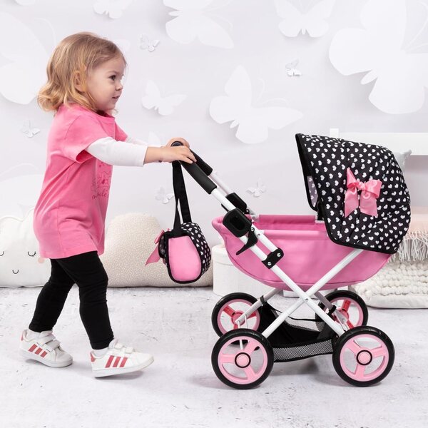 Passeggino per bambole pieghevole Bayer Design con borsa, cesta, coperta e cuscino