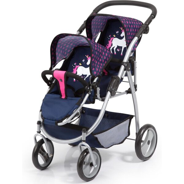 Bayer Design tweelingpoppenwagen met verstelbare hoogte en innovatief blauw en roze design