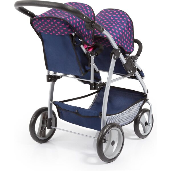 Bayer Design tweelingpoppenwagen met verstelbare hoogte en innovatief blauw en roze design