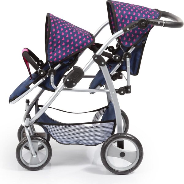 Bayer Design tweelingpoppenwagen met verstelbare hoogte en innovatief blauw en roze design