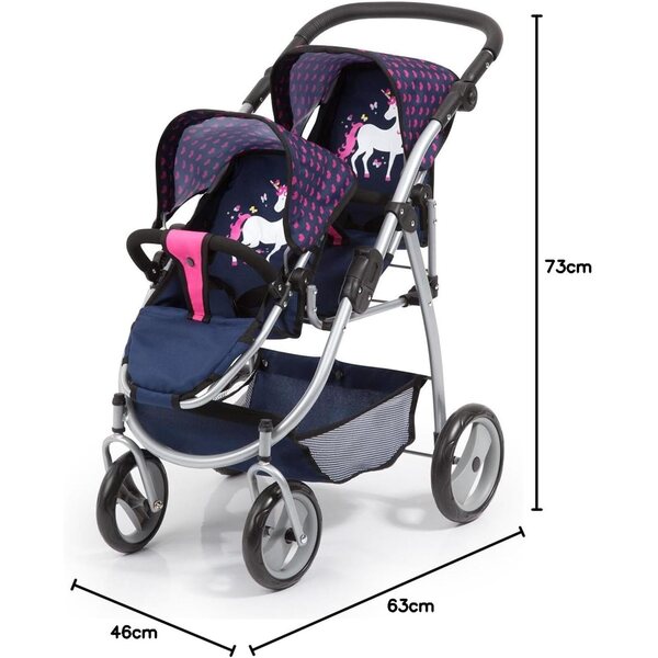 Bayer Design tweelingpoppenwagen met verstelbare hoogte en innovatief blauw en roze design