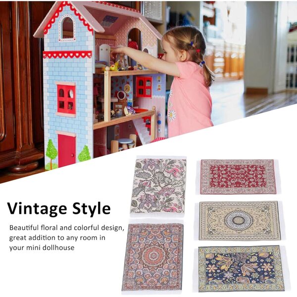 FTVOGUE 6PCS Tappeti Miniatura per Casa delle Bambole in Tessuto Intrecciato con Motivi Floreali