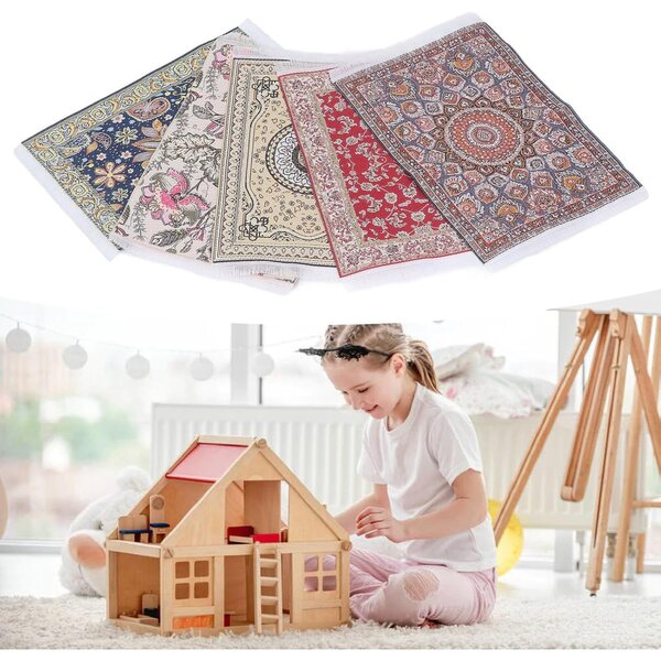 FTVOGUE 6PCS Tappeti Miniatura per Casa delle Bambole in Tessuto Intrecciato con Motivi Floreali