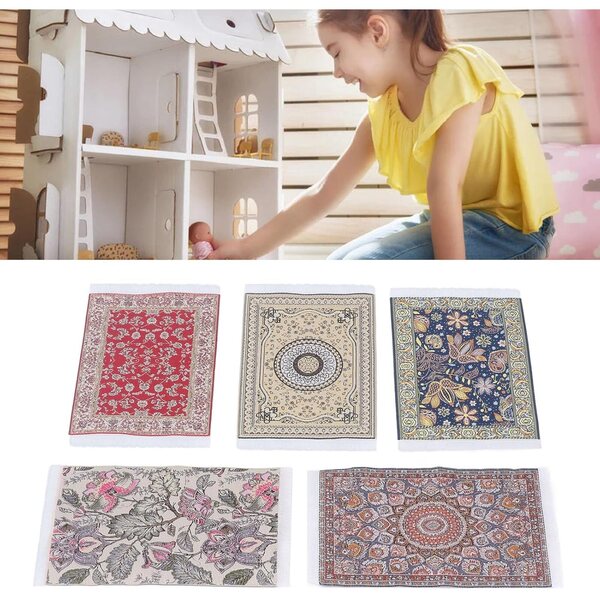 FTVOGUE 6PCS Tappeti Miniatura per Casa delle Bambole in Tessuto Intrecciato con Motivi Floreali
