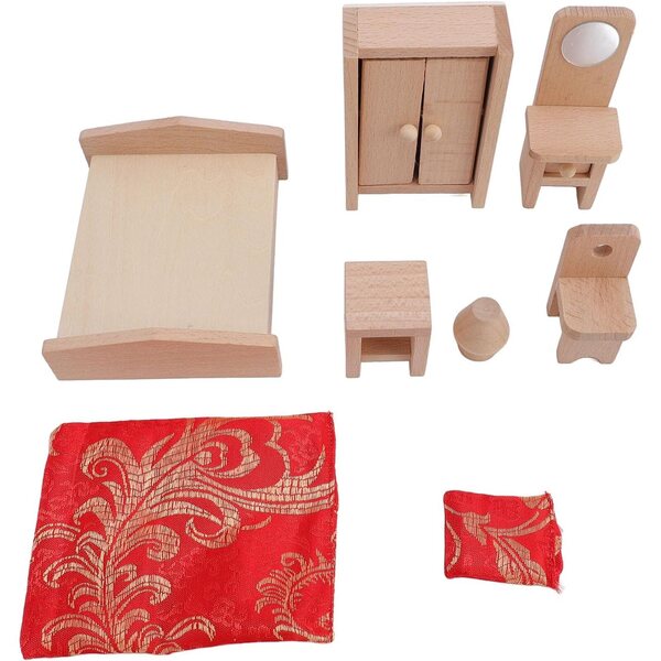 Holzmöbel-Set für Puppenhaus – Miniatur-Schlafzimmer, Kinderspiel
