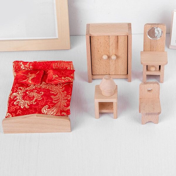 Holzmöbel-Set für Puppenhaus – Miniatur-Schlafzimmer, Kinderspiel
