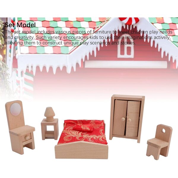 Holzmöbel-Set für Puppenhaus – Miniatur-Schlafzimmer, Kinderspiel