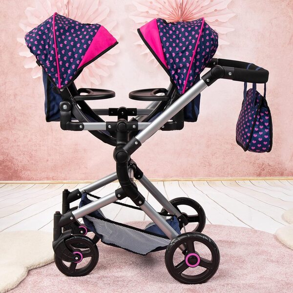 Bayer Design Zwillingsstroller an EasyCarry verstellbare Babyträger fir 46cm feine Poppen