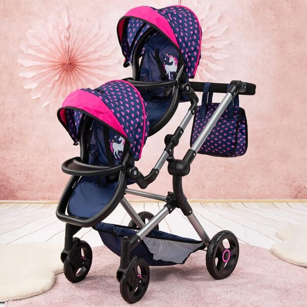 Bayer Design Zwillingsstroller an EasyCarry verstellbare Babyträger fir 46cm feine Poppen