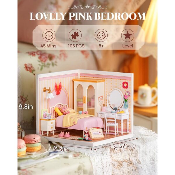 Kit Casa in Miniatura DIY Rolife - Camera Rosa e Cucina Rustica da Montare Senza Colla