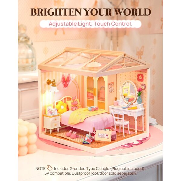 Kit Casa in Miniatura DIY Rolife - Camera Rosa e Cucina Rustica da Montare Senza Colla