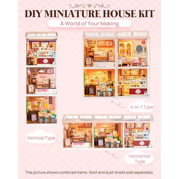 Kit Casa in Miniatura DIY Rolife - Camera Rosa e Cucina Rustica da Montare Senza Colla