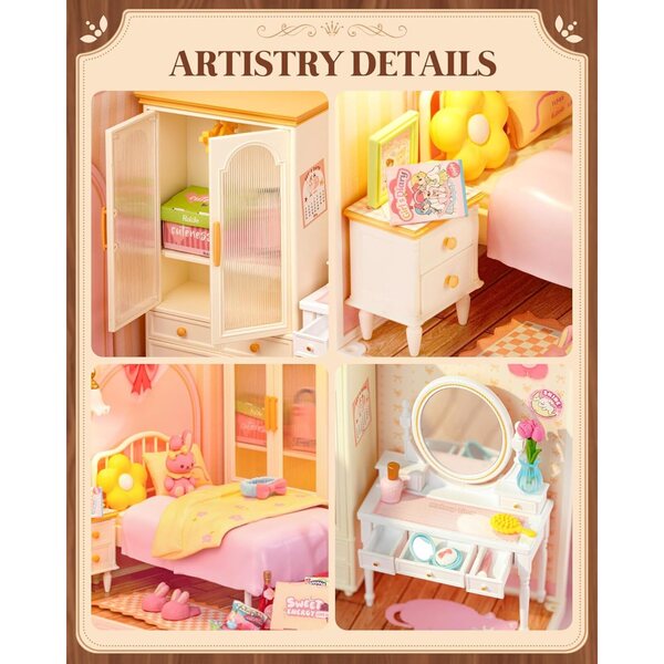 Kit Casa in Miniatura DIY Rolife - Camera Rosa e Cucina Rustica da Montare Senza Colla