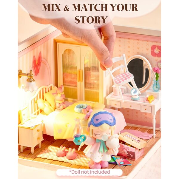 Kit Casa in Miniatura DIY Rolife - Camera Rosa e Cucina Rustica da Montare Senza Colla