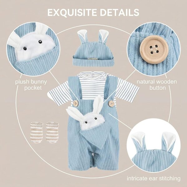 GXGM Set Vestiti Bambola 43 cm Blu con Cappello e Accessori Moda Bambini