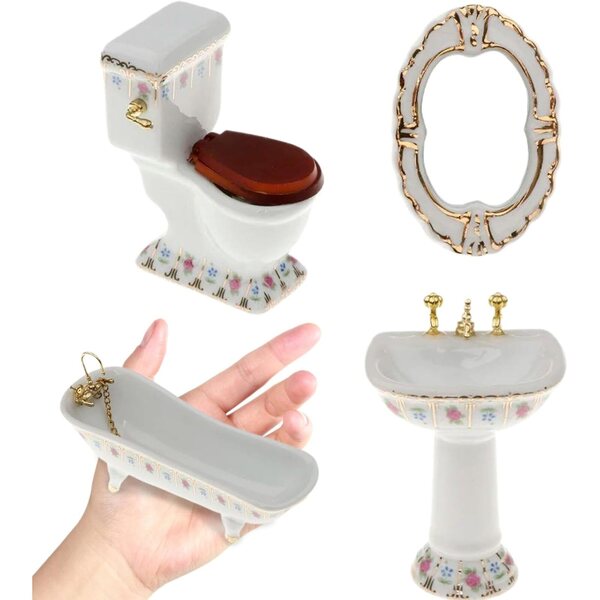 4-teiliges Set Miniatur-Badezimmermöbel für Puppenhäuser im Maßstab 1:12 aus Porzellan
