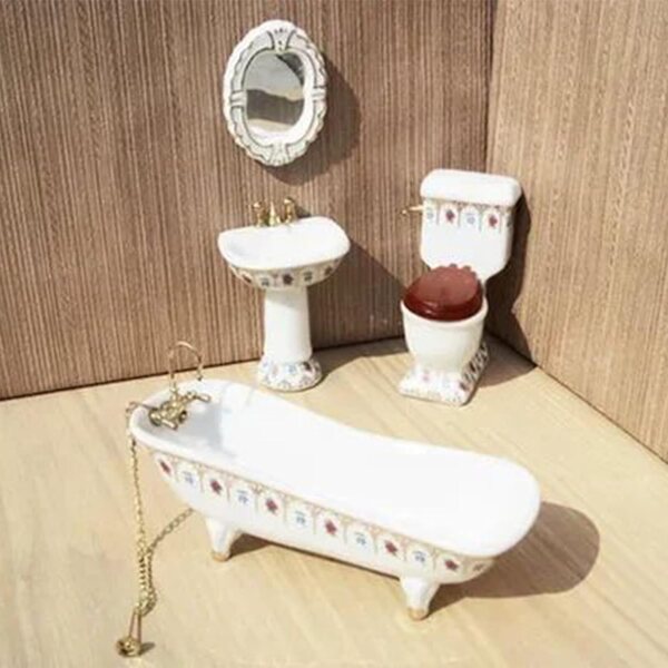 4-teiliges Set Miniatur-Badezimmermöbel für Puppenhäuser im Maßstab 1:12 aus Porzellan