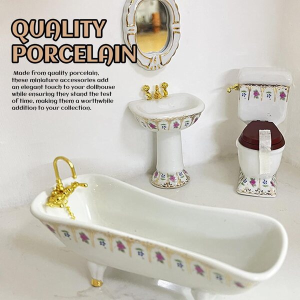 4-teiliges Set Miniatur-Badezimmermöbel für Puppenhäuser im Maßstab 1:12 aus Porzellan