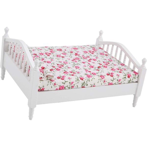 Letto Matrimoniale Miniatura con Motivo Floreale Scala 1/12 per Casa delle Bambole