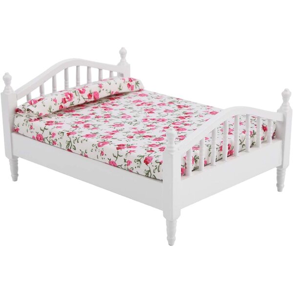 Letto Matrimoniale Miniatura con Motivo Floreale Scala 1/12 per Casa delle Bambole