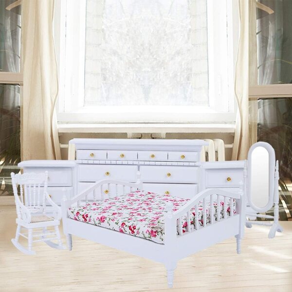 1:12 Mini-Holzmöbelset für Puppenhaus – komplettes weißes Schlafzimmer