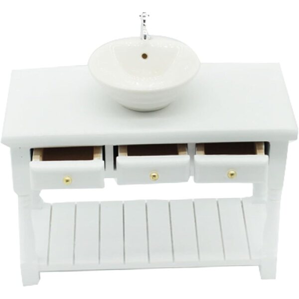 Muebles de muñecas Muebles de casa, 1:12 Fregadero de baño de casa de muñecas Redonda con Mesa de Lavado, Muebles de Lavabo de baño para decoración de la casa de muñecas, Accesorios de la casa de muñ