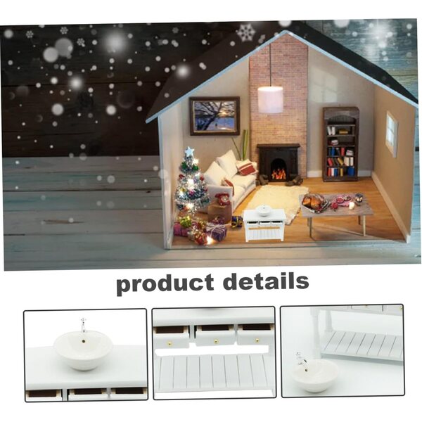 Muebles de muñecas Muebles de casa, 1:12 Fregadero de baño de casa de muñecas Redonda con Mesa de Lavado, Muebles de Lavabo de baño para decoración de la casa de muñecas, Accesorios de la casa de muñ