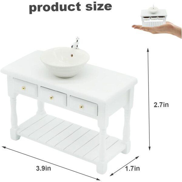 Muebles de muñecas Muebles de casa, 1:12 Fregadero de baño de casa de muñecas Redonda con Mesa de Lavado, Muebles de Lavabo de baño para decoración de la casa de muñecas, Accesorios de la casa de muñ