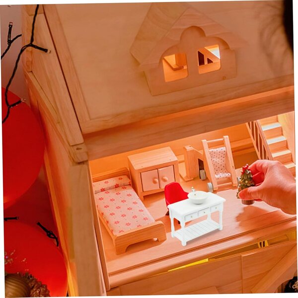Muebles de muñecas Muebles de casa, 1:12 Fregadero de baño de casa de muñecas Redonda con Mesa de Lavado, Muebles de Lavabo de baño para decoración de la casa de muñecas, Accesorios de la casa de muñ