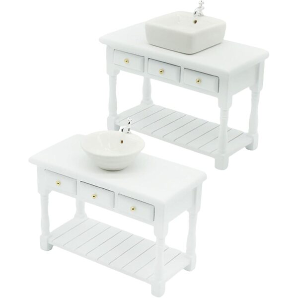 Muebles de muñecas Muebles de casa, 1:12 Fregadero de baño de casa de muñecas Redonda con Mesa de Lavado, Muebles de Lavabo de baño para decoración de la casa de muñecas, Accesorios de la casa de muñ