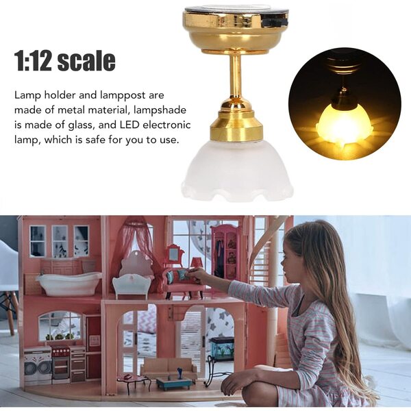 Vintage-LED-Puppenhauslampe im Maßstab 1:12 mit Blumenmuster