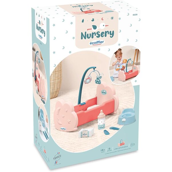 Rocking Cradle fir 32 cm Ecoiffier Poppen mat kompletten Accessoiren fir ze spillen