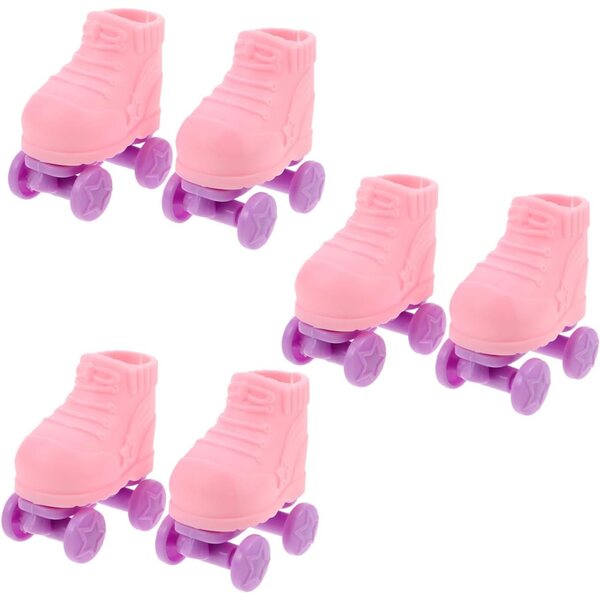 YARNOW Patines Miniatur für Puppen im Maßstab 1:8, rosafarbener Kunststoff, 3 Paar