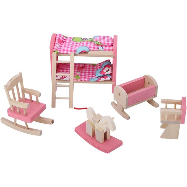 Set Mobili per Casa delle Bambole Scala 1:12 in Legno con 6 Stanze Dettagliate