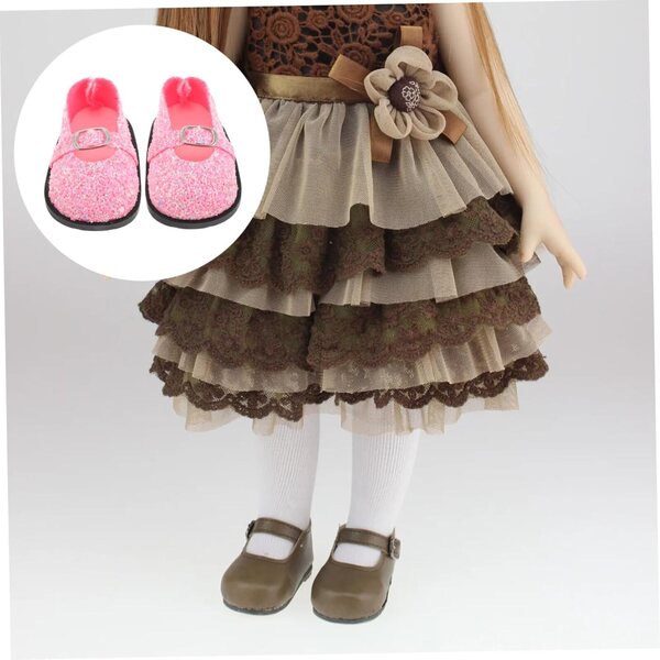 Rosa PU-Puppenschuhe mit Pailletten für 18-Zoll-Puppen – Hemobllo Modeaccessoires