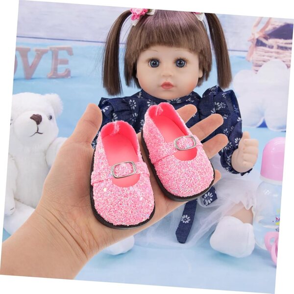 Rosa PU-Puppenschuhe mit Pailletten für 18-Zoll-Puppen – Hemobllo Modeaccessoires
