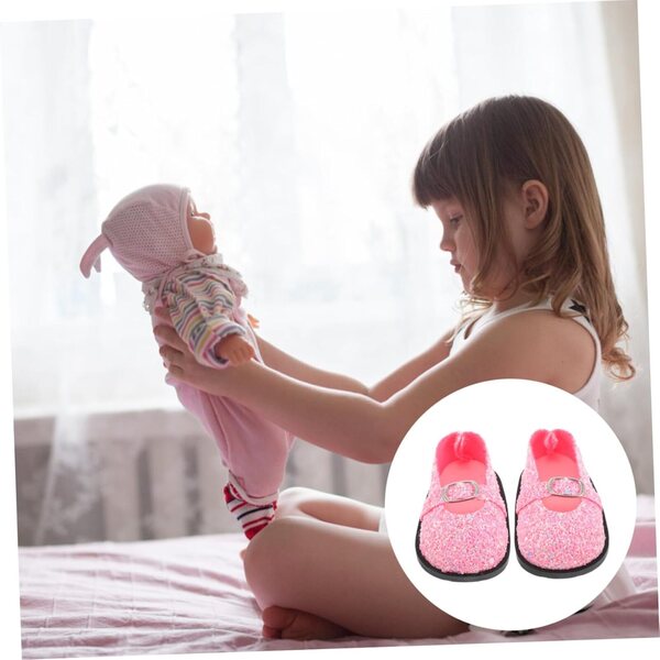 Rosa PU-Puppenschuhe mit Pailletten für 18-Zoll-Puppen – Hemobllo Modeaccessoires