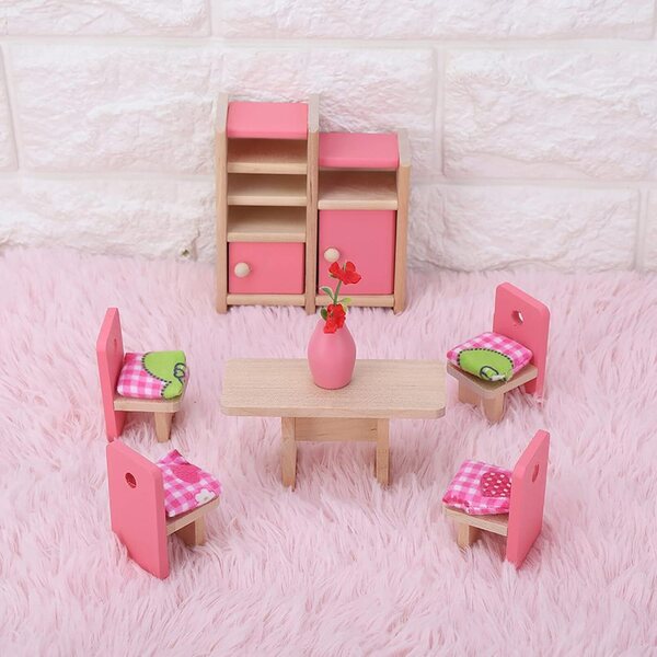 Mini Mobili in Legno per Casa delle Bambole Scala 1:12 - Set Completo 6 Stanze