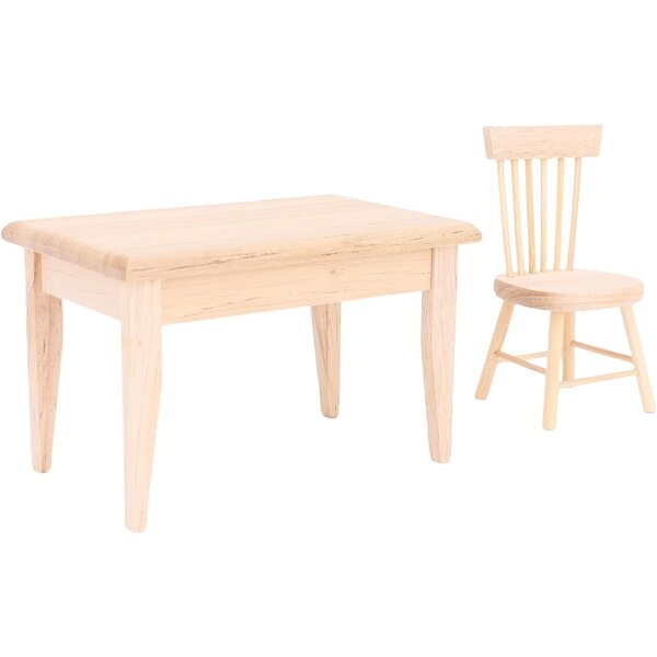 Sedie e Tavolo Miniatura in Legno di Quercia per Casa delle Bambole - Set 4 Sedie + 1 Tavolo